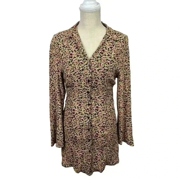 Zara Button Up Dizty Floral Print Long Sleeve Mini Dress Size Small - Picture 1 of 14